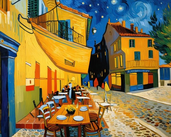 Vibrant Night Street Scene in Bold Colors