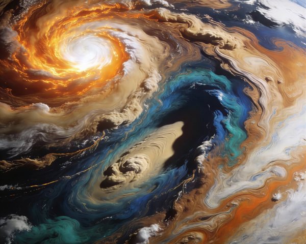 Abstract High-Angle View of a Colorful Weather System