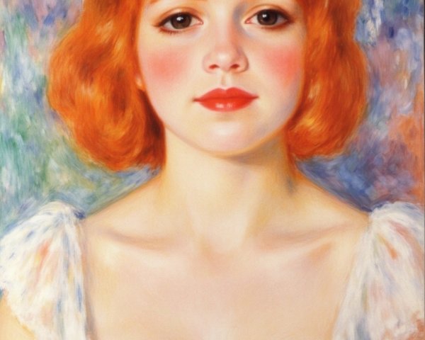Young woman with orange hair and floral accessory