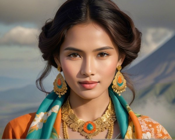 Portrait of a young woman in vibrant traditional attire