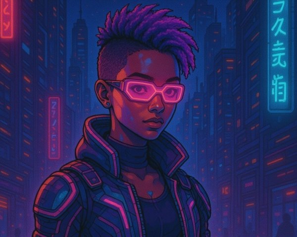 Futuristic Cyberpunk Cityscape with Neon Lights