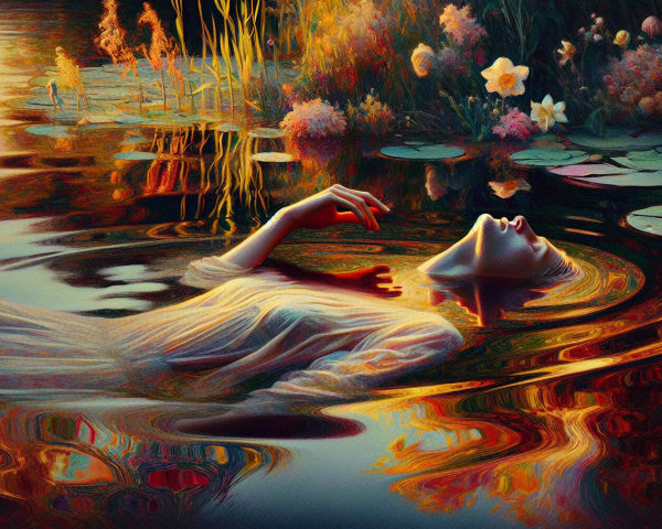 Serene Floating Figure in Vibrant Nature Setting
