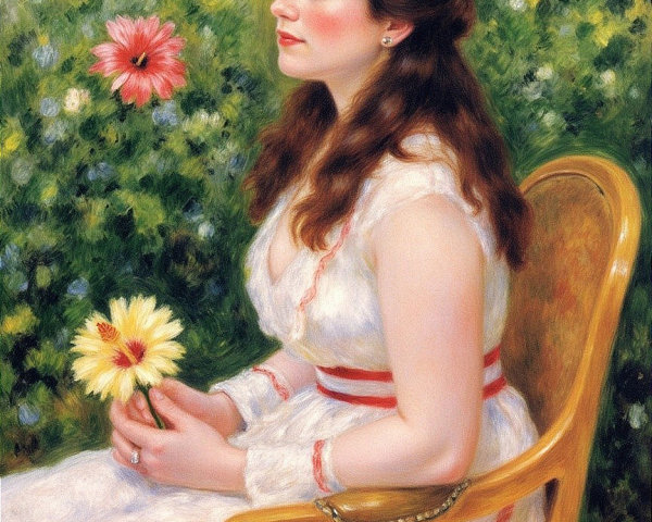 Young woman in white dress in a vibrant garden