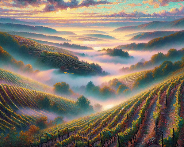 Rolling Vineyards Under Soft Morning Light