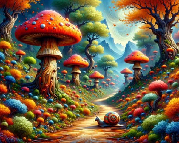 Vibrant Fantasy Landscape with Colorful Mushrooms and Plants