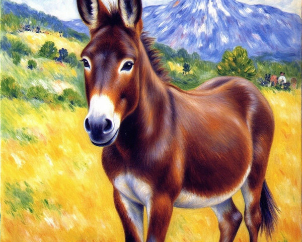 Vibrant Landscape with Donkey in Yellow Grass Field