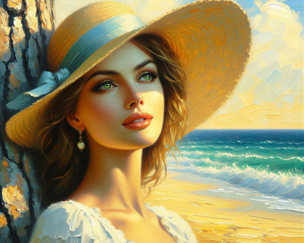 Portrait of a Young Woman at the Beach with Hat