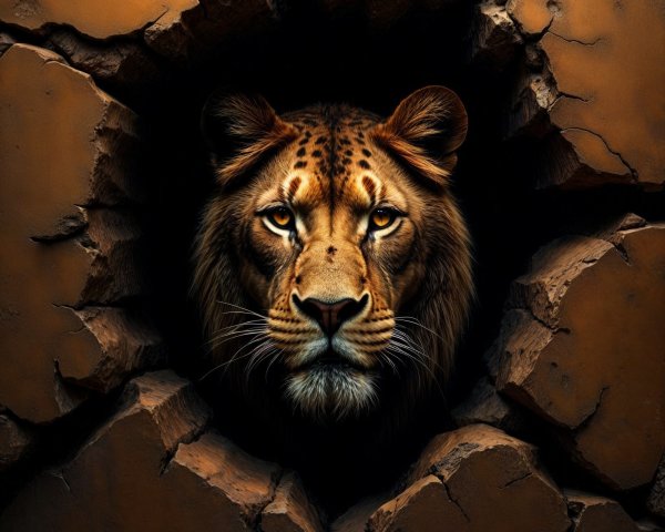 Lion's Head Against Cracked Earthy Surface Background