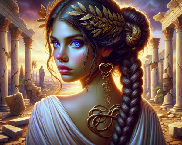 Young Woman with Lavender Eyes and Laurel Crown