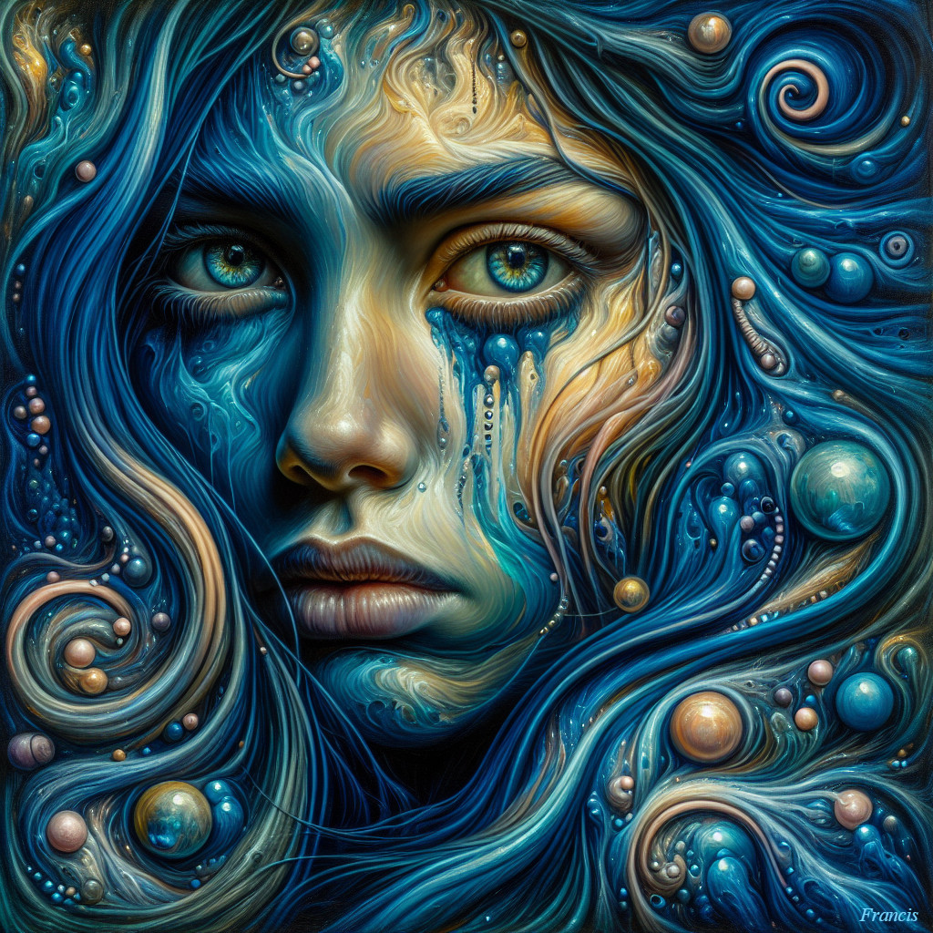Close-Up of Female Face with Blue Eyes and Abstract Hair