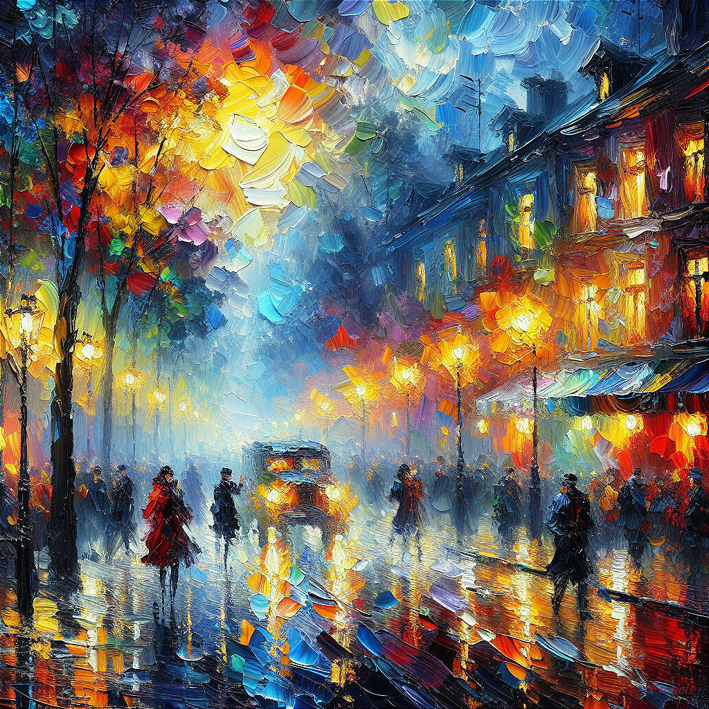 Impressionistic Nighttime Scene with Colorful Reflections