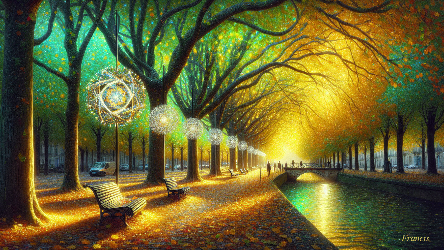 Serene Autumn Pathway with Vibrant Golden Leaves