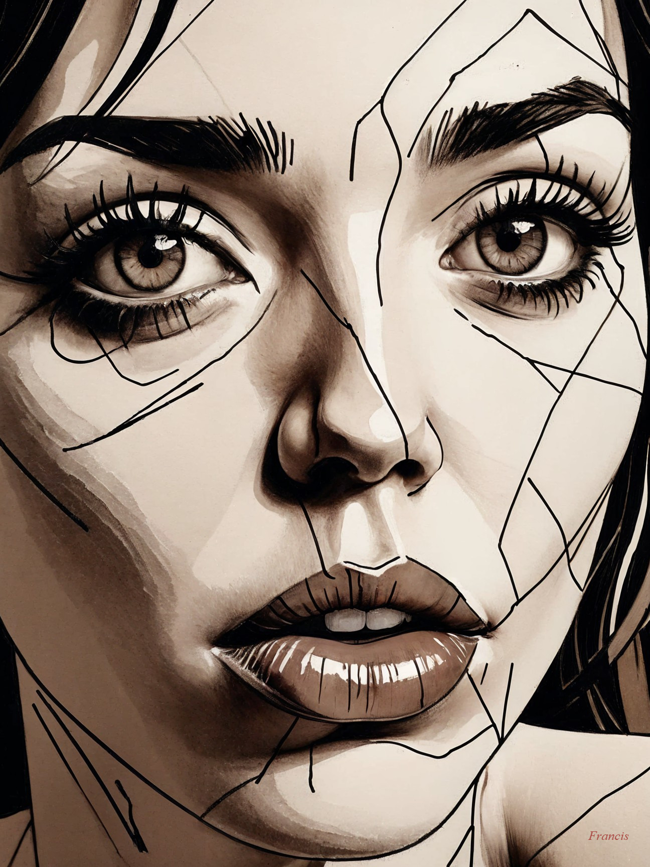 Portrait of a Woman with Geometric Details and Depth