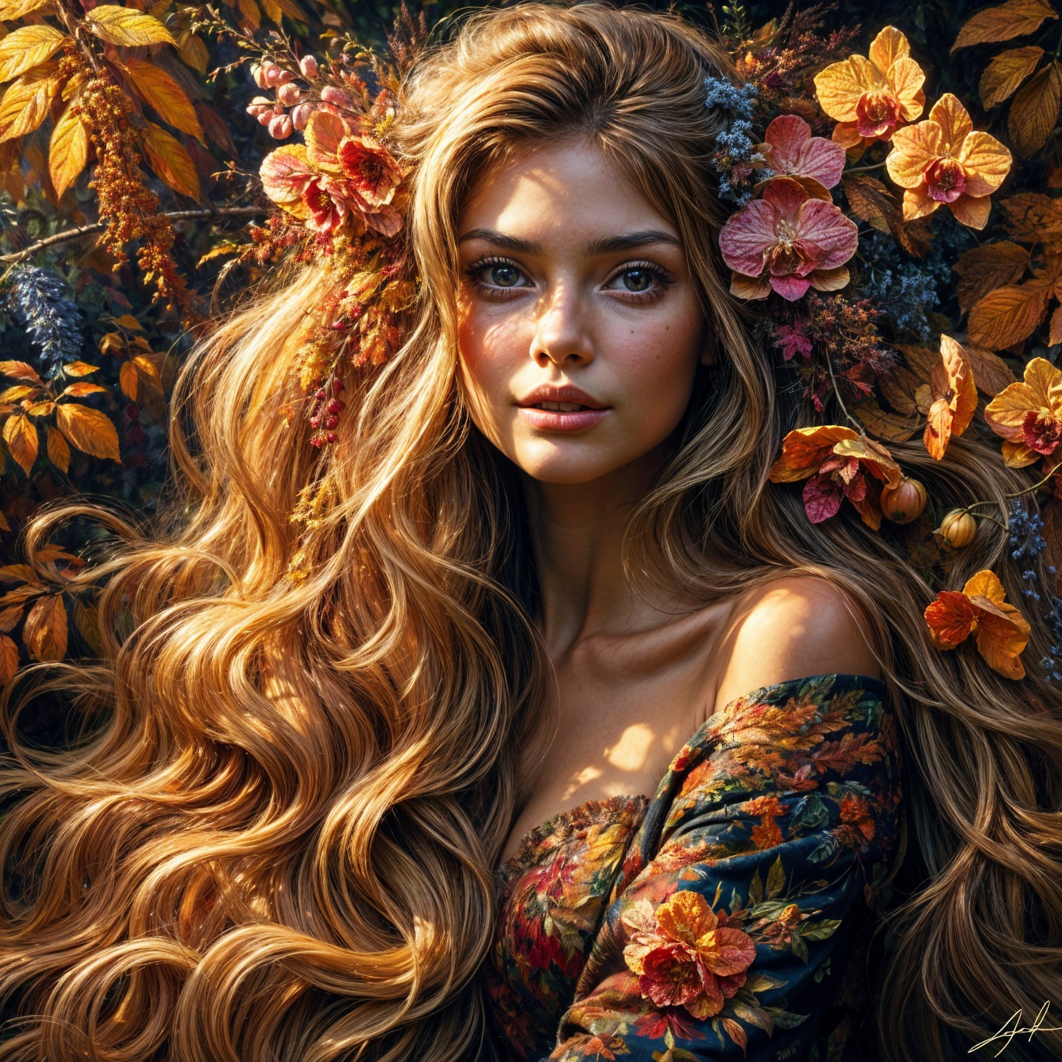 Young Woman with Golden Hair in Autumn Setting