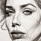 Monochrome Portrait of a Woman with Intricate Lines