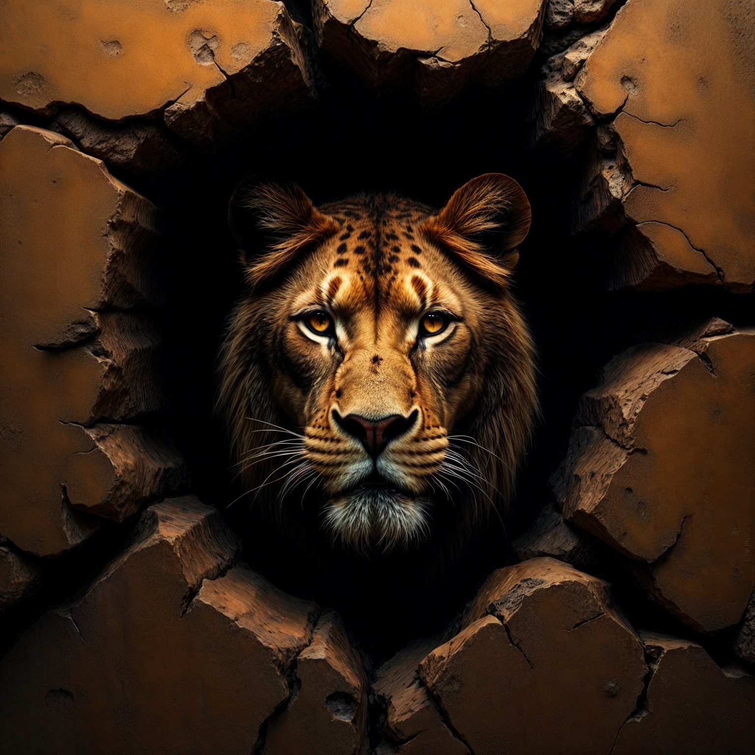 Lion's Head Against Cracked Earthy Surface Background