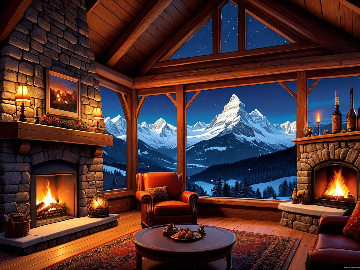 Cozy Cabin Interior with Scenic Mountain Views