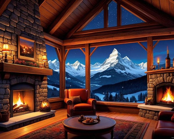 Cozy Cabin Interior with Scenic Mountain Views