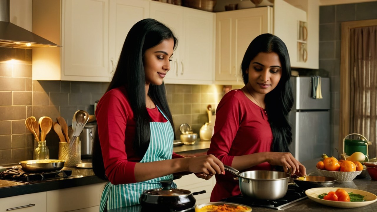 Women Cooking Together in a Modern Kitchen Setting