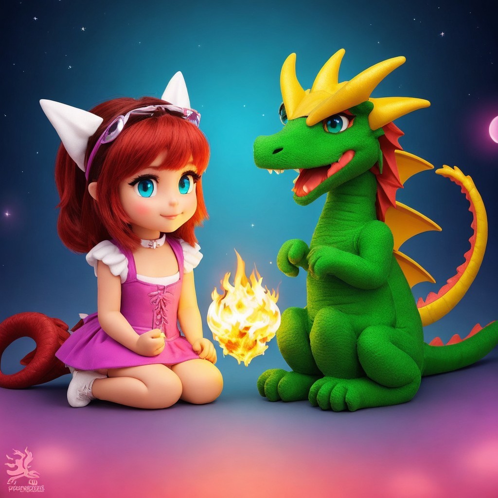 Whimsical Scene of Girl and Playful Dragon