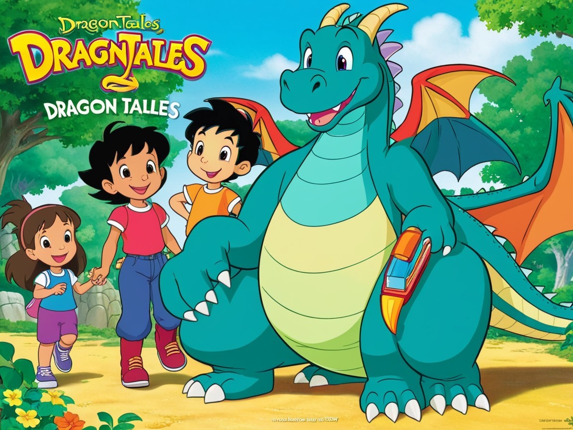 Turquoise Dragon with Children in Whimsical Setting