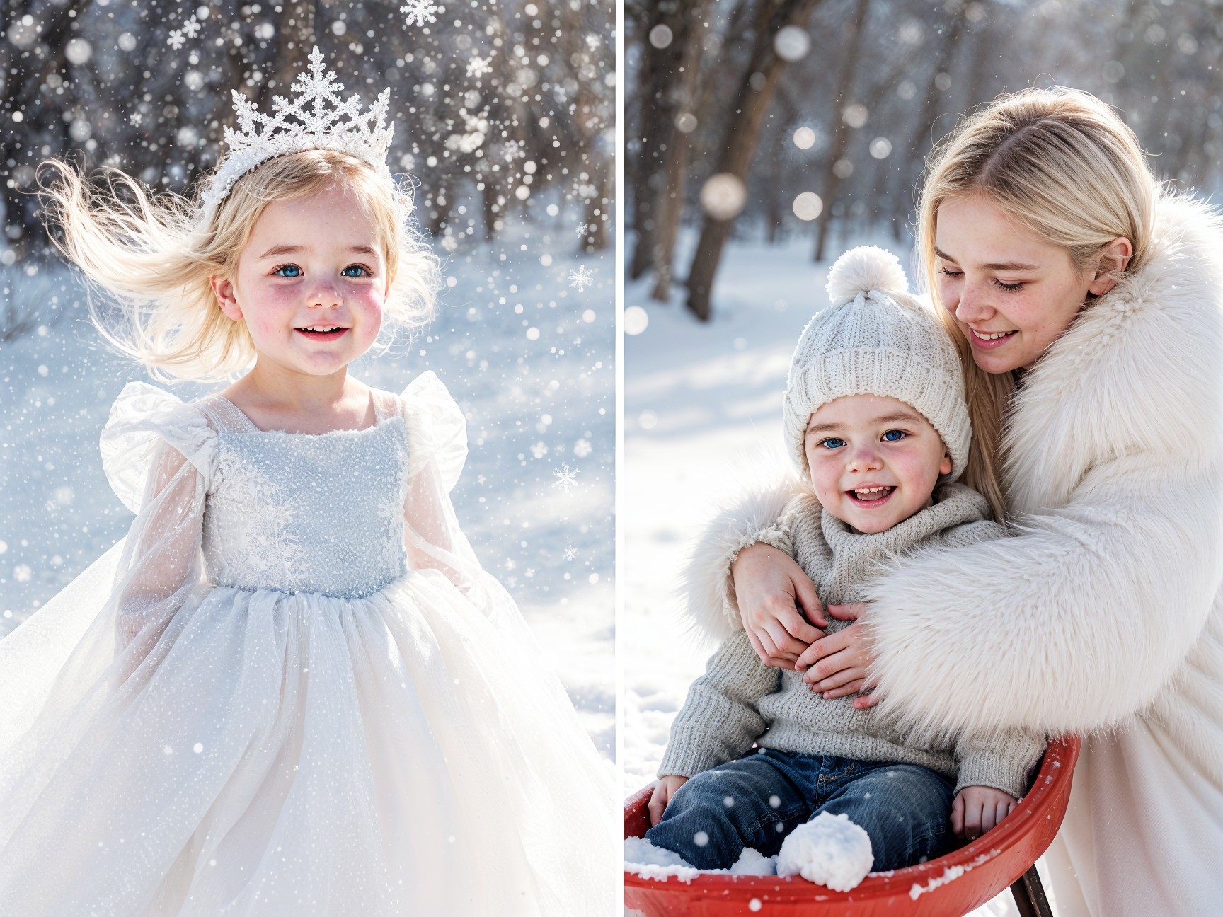 Winter Scene with Joyful Children in Snowy Landscape