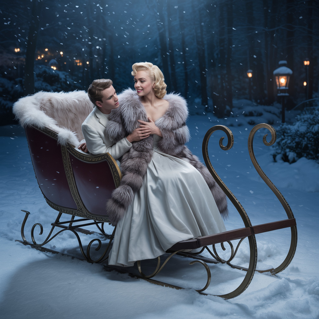 Romantic Winter Scene with Sleigh and Snowfall