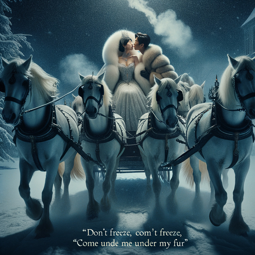Romantic Winter Scene with Couple in Carriage