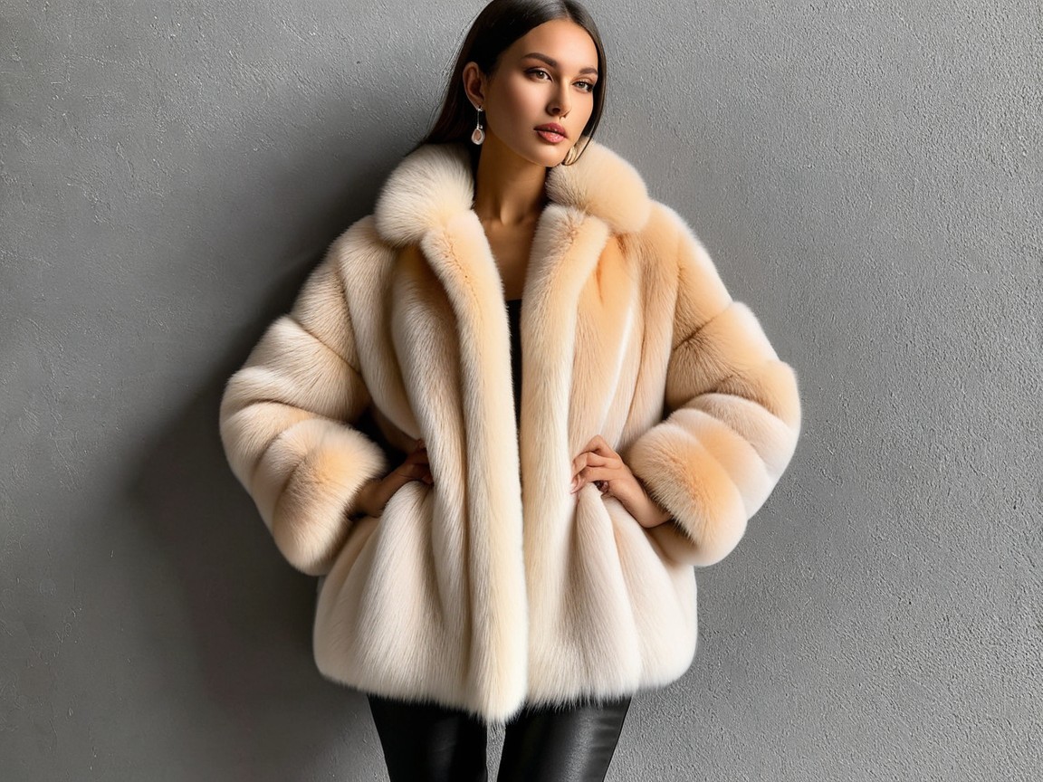 Stylish Model in Luxurious Faux Fur Coat and Outfit