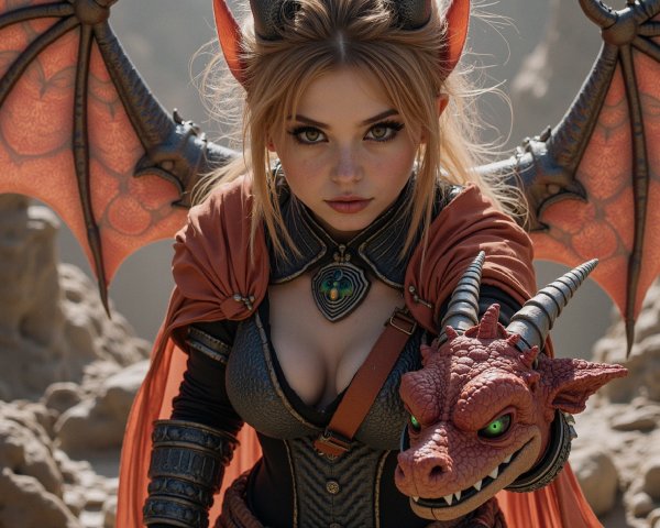 Fierce Fantasy Character in Rugged Landscape with Dragon