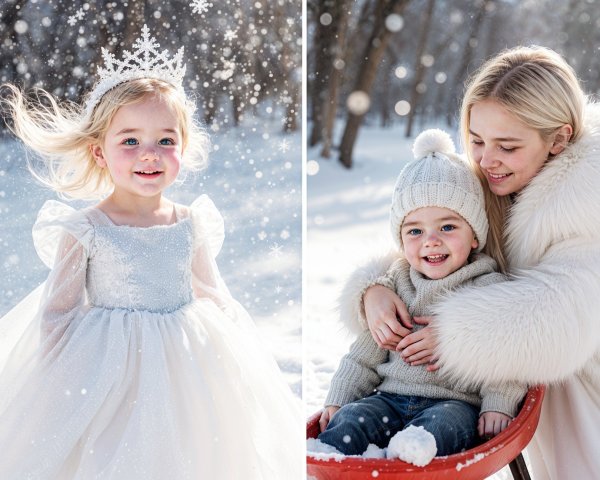 Winter Scene with Joyful Children in Snowy Landscape