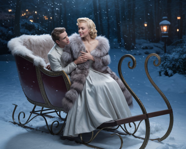 Romantic Winter Scene with Sleigh and Snowfall