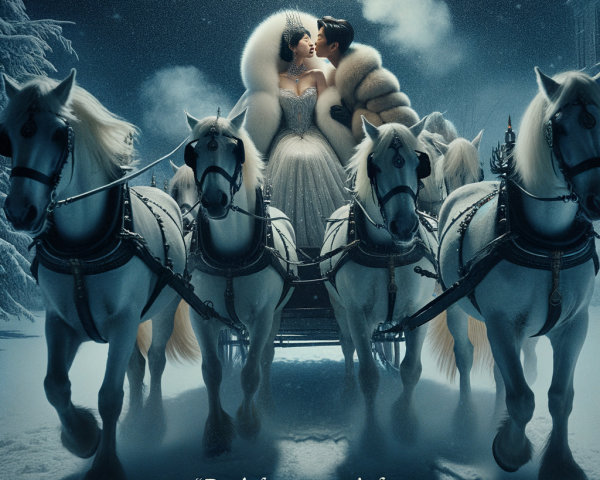Romantic Winter Scene with Couple in Carriage