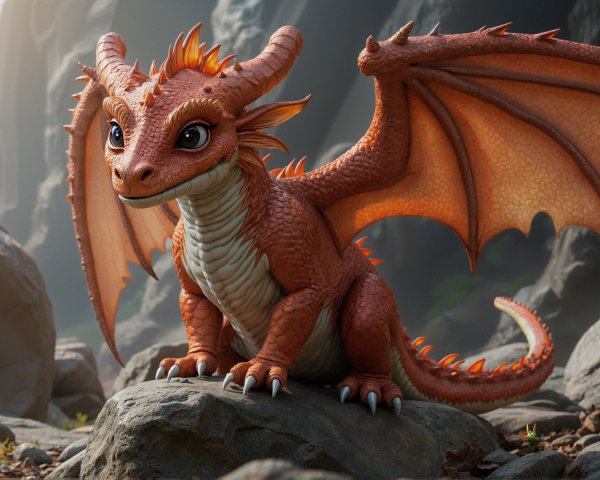Cartoon Dragon with Orange Scales in Rocky Landscape