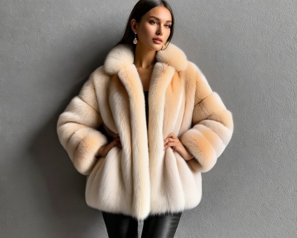 Stylish Model in Luxurious Faux Fur Coat and Outfit