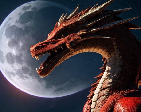 Majestic Red Dragon Under Glowing Full Moon