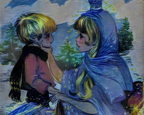 Young Boy and Girl in a Magical Snowy Landscape