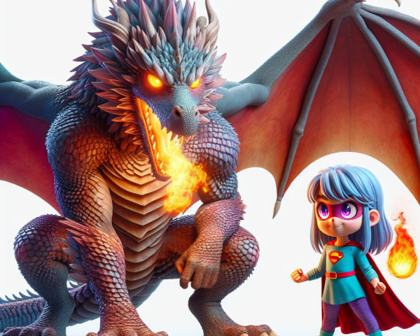 Vibrant Dragon and Girl in Fantasy Adventure Scene