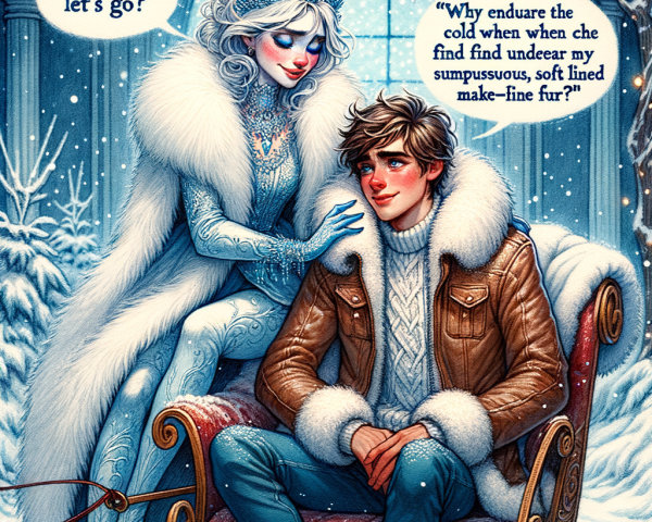 Regal Figure in Ice-Blue Gown in Snowy Setting