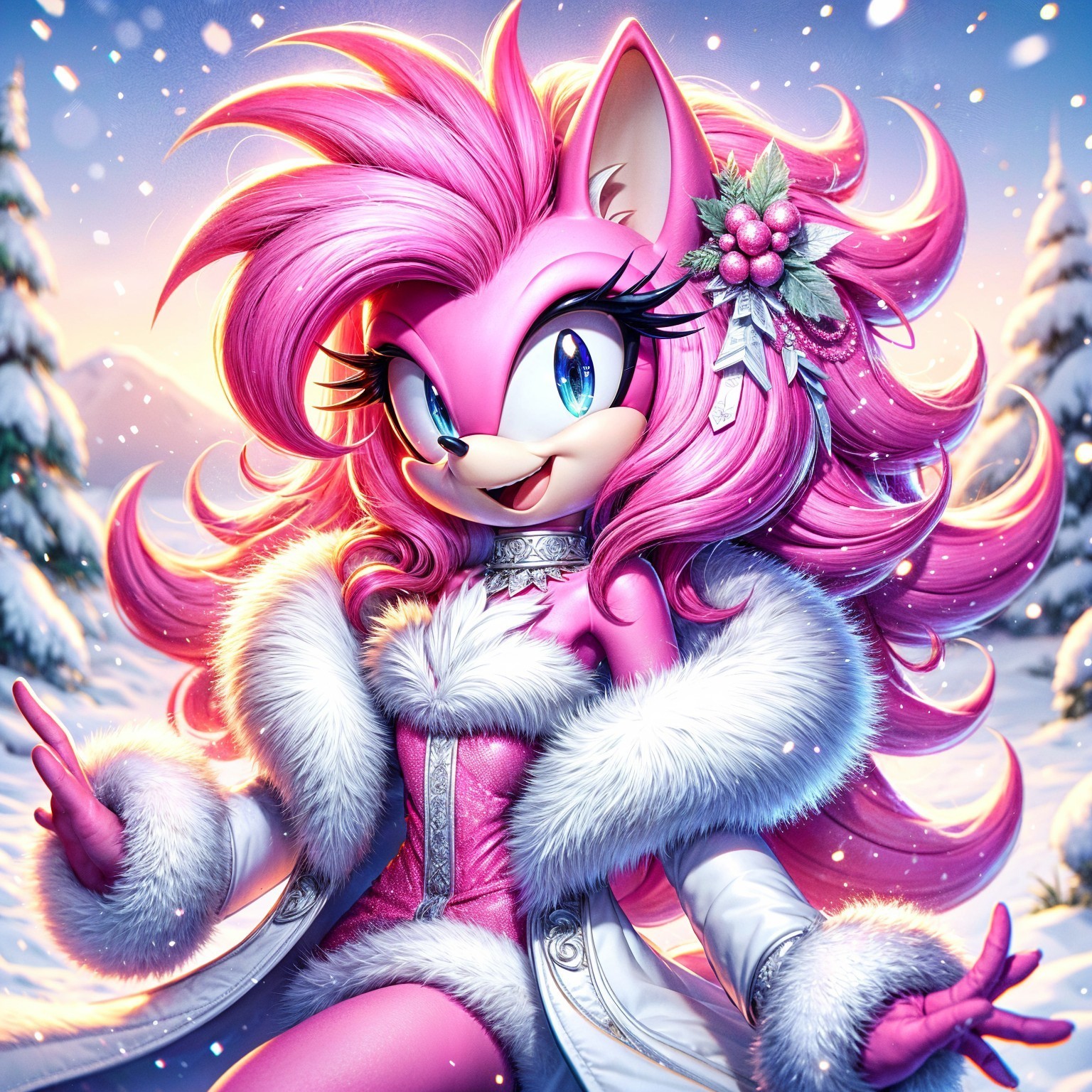 Cheerful Pink Hedgehog in Winter Wonderland Setting