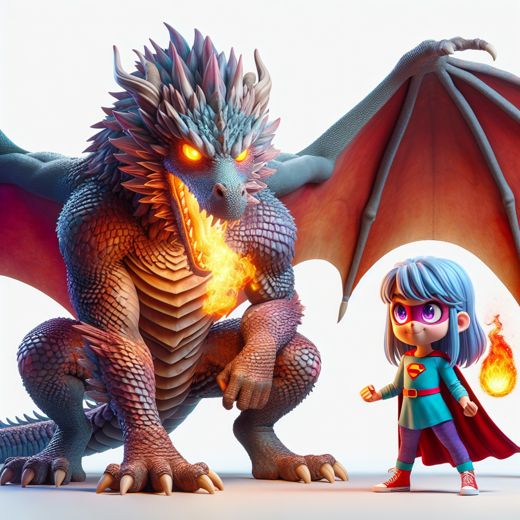 Vibrant Dragon and Girl in Fantasy Adventure Scene