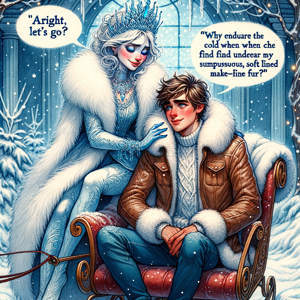 Regal Figure in Ice-Blue Gown in Snowy Setting