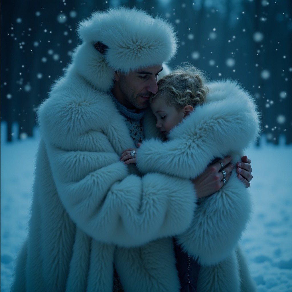 Tender Moment in a Snowy Winter Landscape