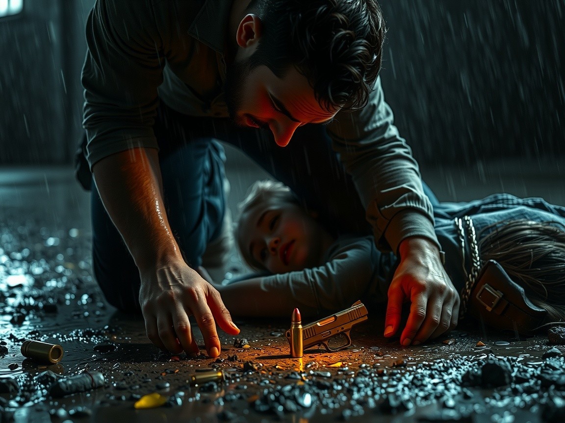 Dramatic Scene of Tension in Rainy Environment