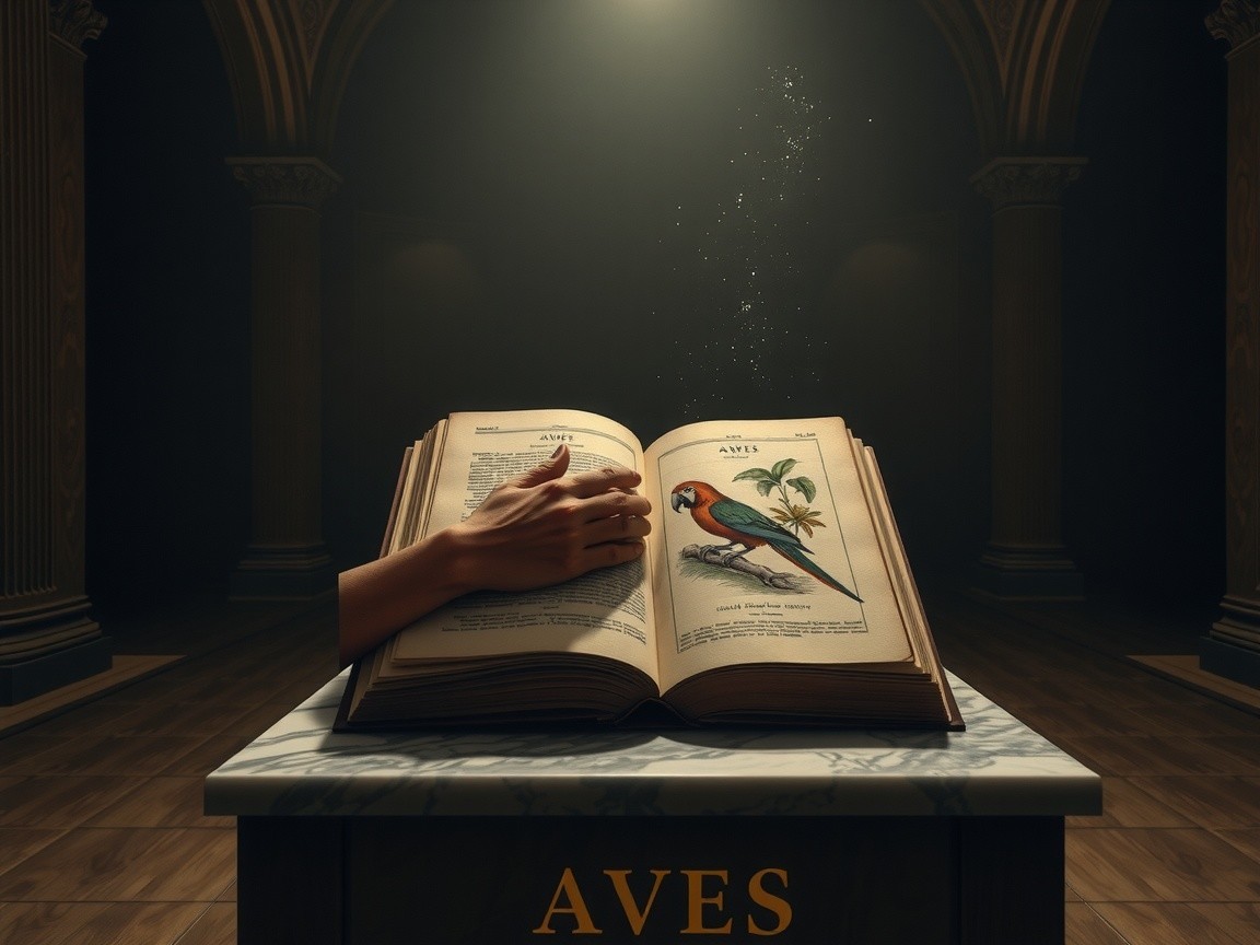 Illuminated Book "AVES" with Parrot Illustration