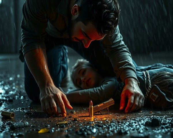 Dramatic Scene of Tension in Rainy Environment