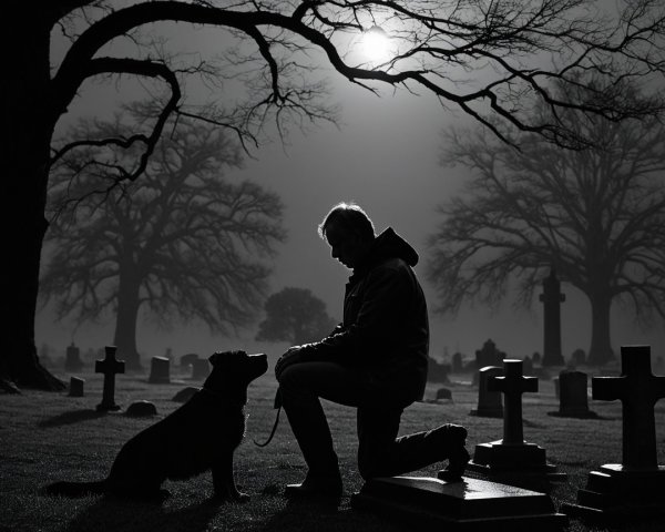 Serene Cemetery Scene with Moonlight and Companionship