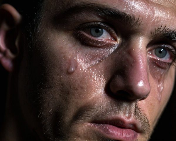 Close-Up Portrait of a Man with Blue Eyes and Emotion