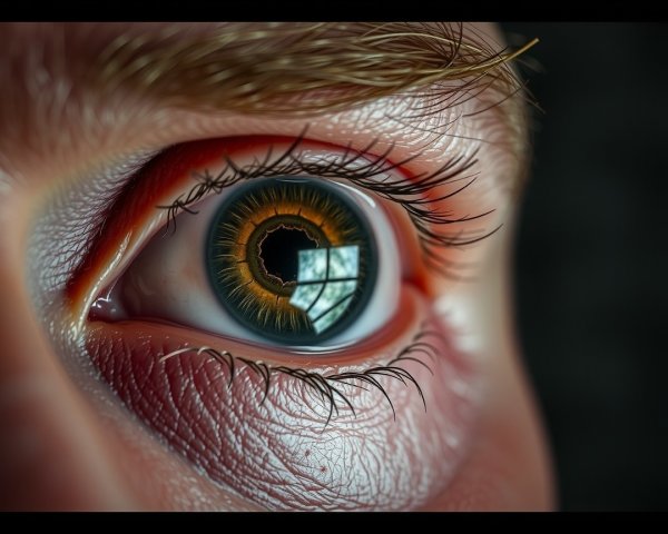 Close-up of a detailed human eye with golden-blue iris