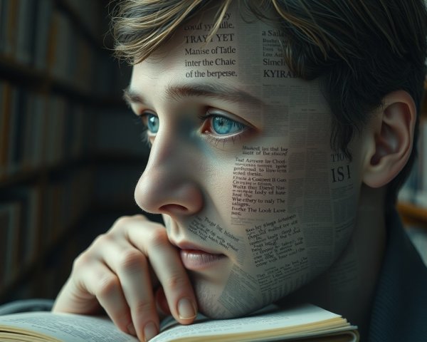 Young Man Contemplating Over Open Book in Library